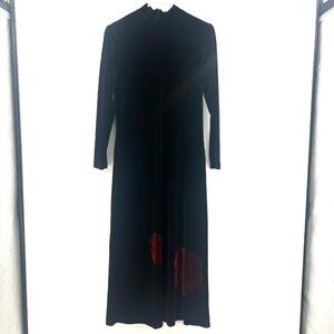 Vintage Jeffrey & Dara Velvet Long Sleeve Maxi Dress Flower Detail Women's 6